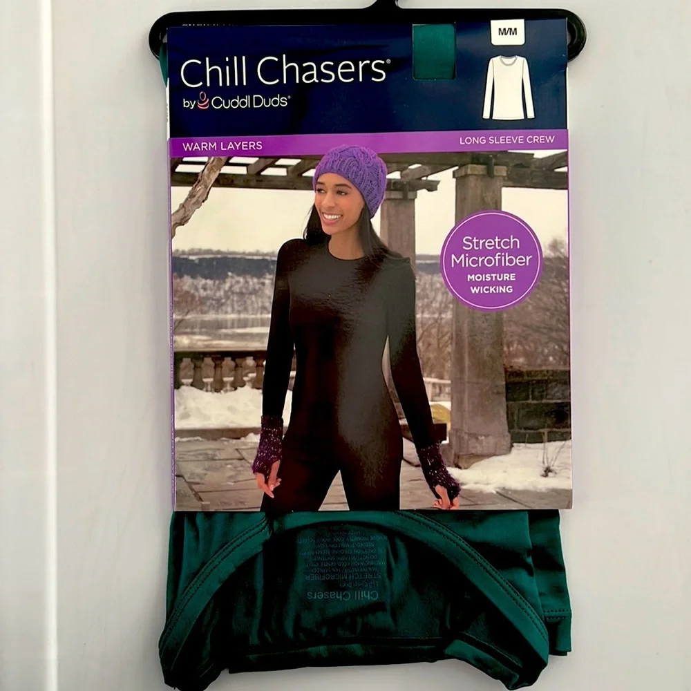 Cuddl Duds Chill Chasers Stretch Microfiber Long Sleeve Crew Top CD8485 Green - Picture 2 of 5